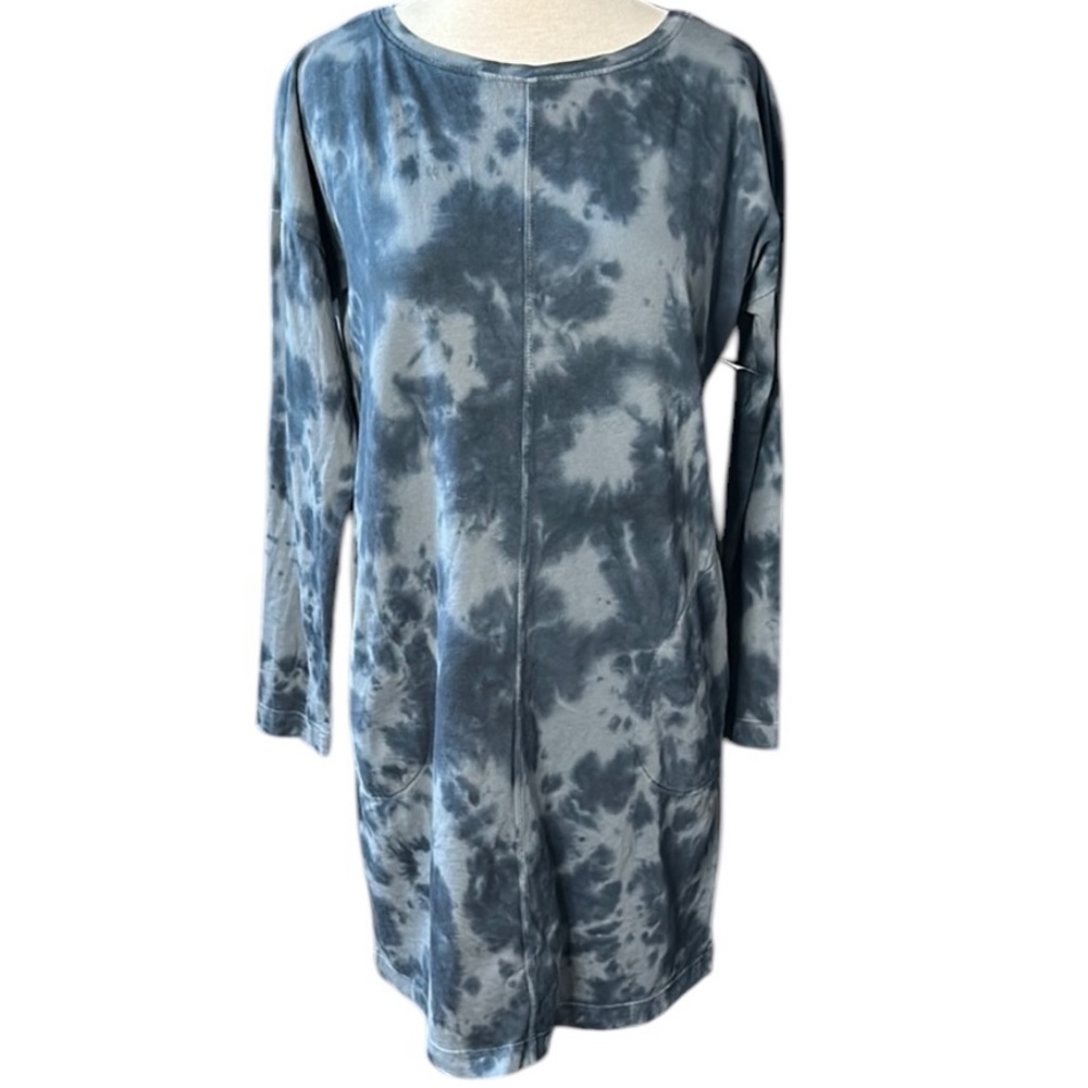 Pure Jill Blue Cloud Tie-Dyed Long Sleeve Dress with Pockets